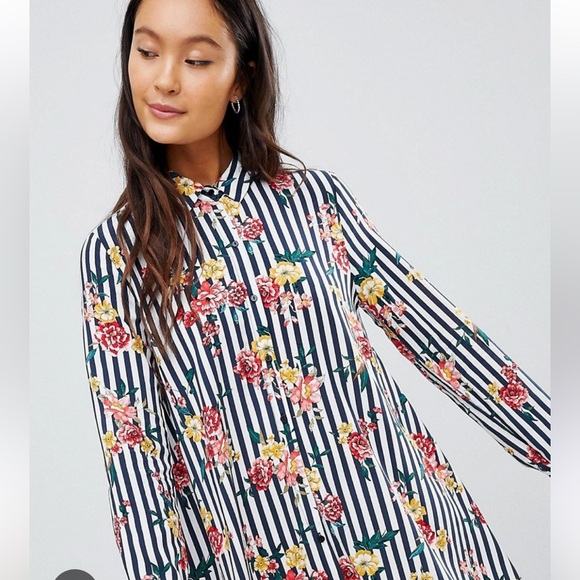 Love + Harmony Floral Striped High Low Shirt Dress - Picture 1 of 12